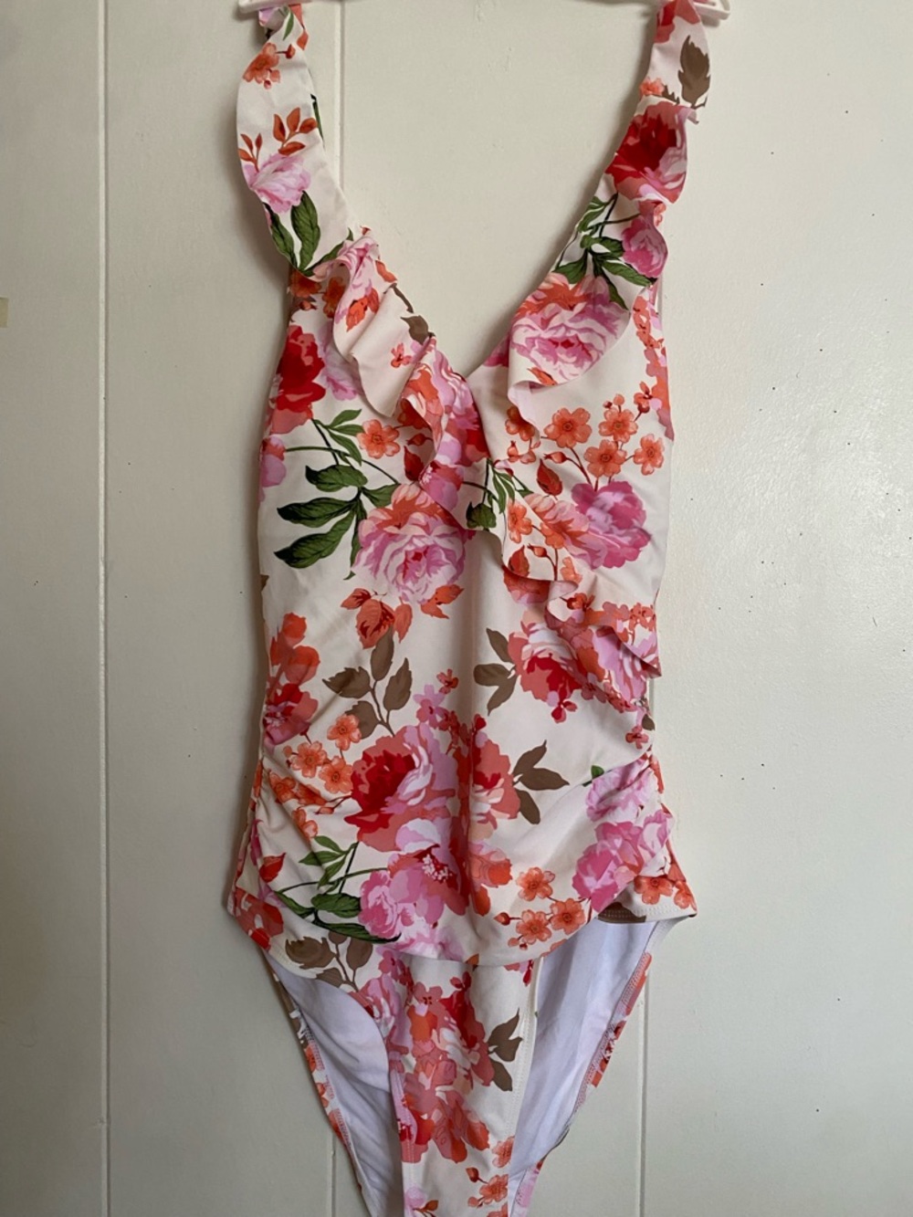Cupshe Girls Floral Ruffle One-Piece Swimsuit - Pink, Coral, Green